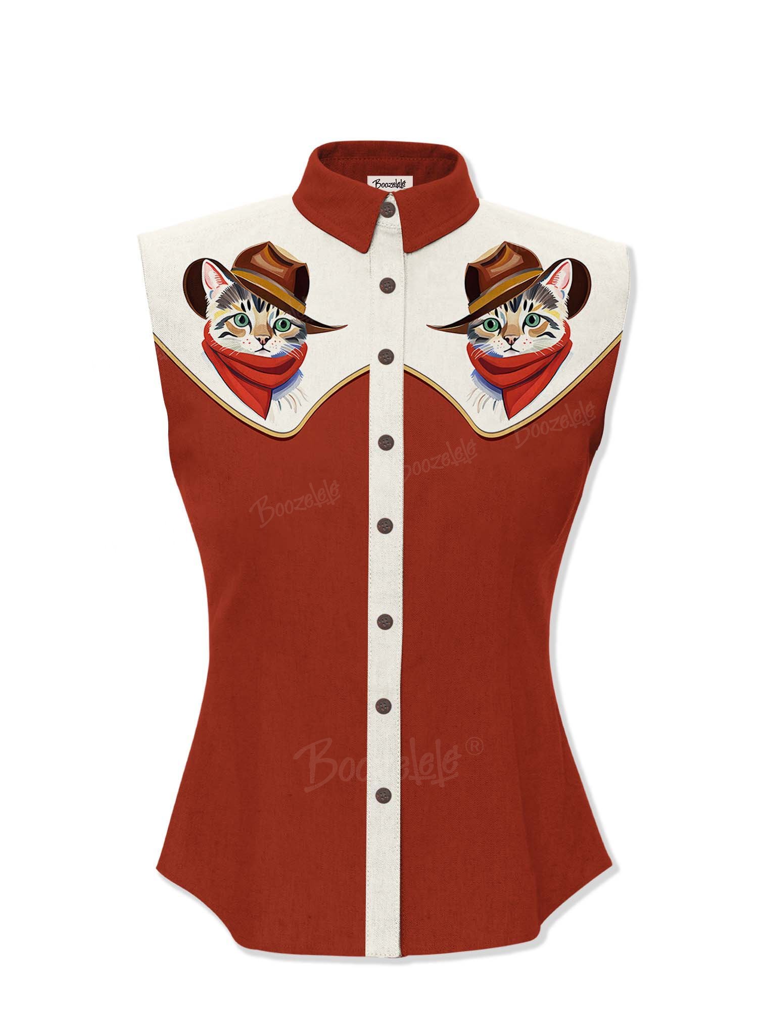 Western Cowcat - Women&lsquo;s 100% Cotton Sleeveless Shirt