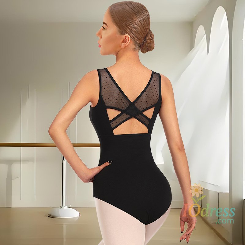 IO Dress Women's Ballet Dance Leotard Adult Mesh Hollow Dance Bodysuits for Stage Performance Tank/Long Sleeve Dancewear for Women