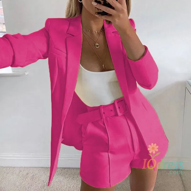 IO Dress Women's Fashion Lapel Top + Pocket Shorts Two-piece Sets Suit 2025 Spring And Autumn Sexy Women's Long Sleeve Suit Cardigan IO Dress