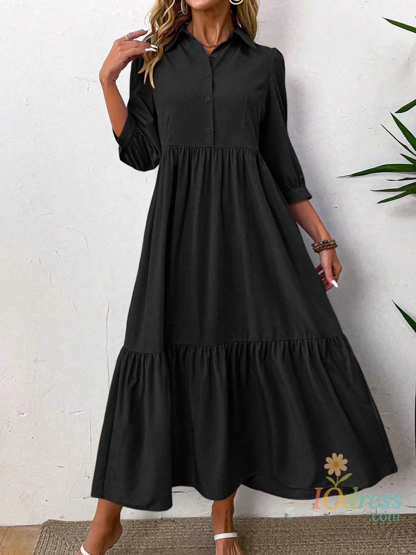 IO Dress5 Colors Summer Bohemian Shirt Dresses for Women V Neck Casual Elegant Long Dress Women Solid Color Half Sleeve Dresses Female IO Dress