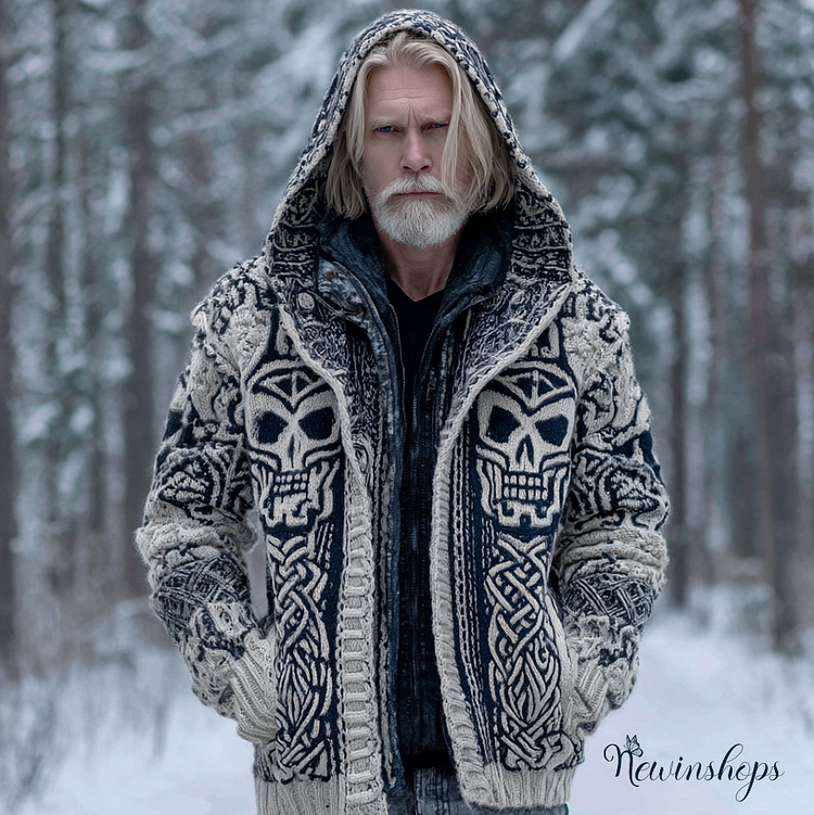 Halloween Theme Viking Style Men's Thick Sweater Coat