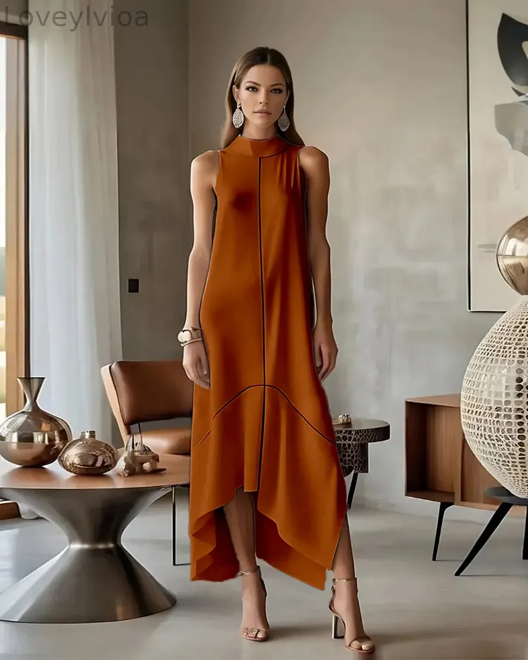 Asymmetrical Neck Long Sleeve Maxi Dress