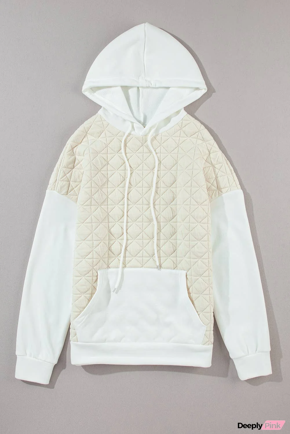 Drop Shoulder Quilted Patchwork Kangaroo Pocket Hoodie