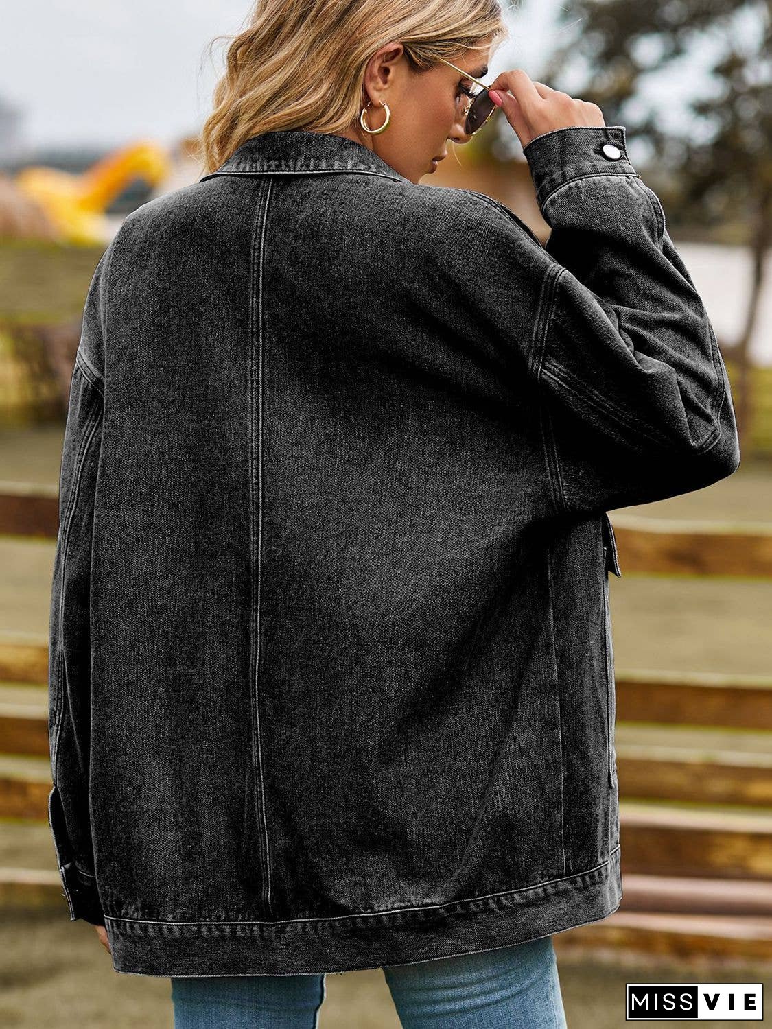 Dropped Shoulder Denim Jacket with Pockets