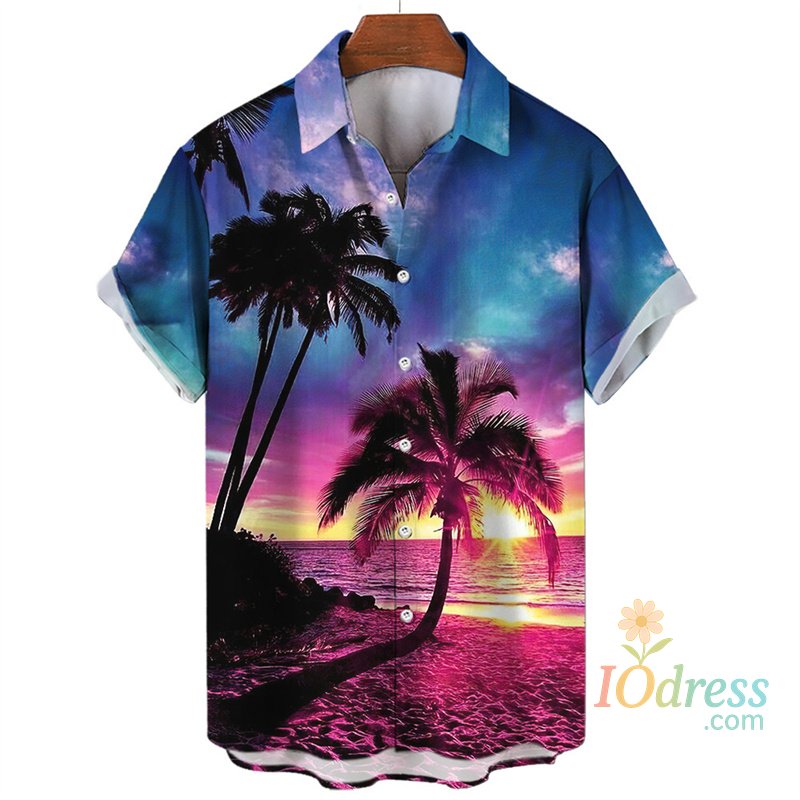 IO Menswear Tropical Palm 3d Print Hawaiian Shirt For Men Summer Beach Street Short Sleeves Tops Harajuku Holiday Lapel Button Loose Blouse