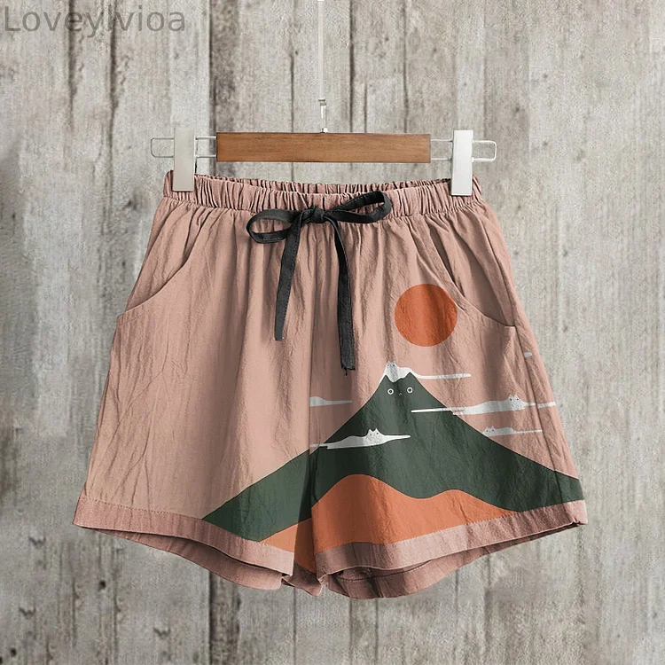 Japanese Cat Art Print Casual Shorts