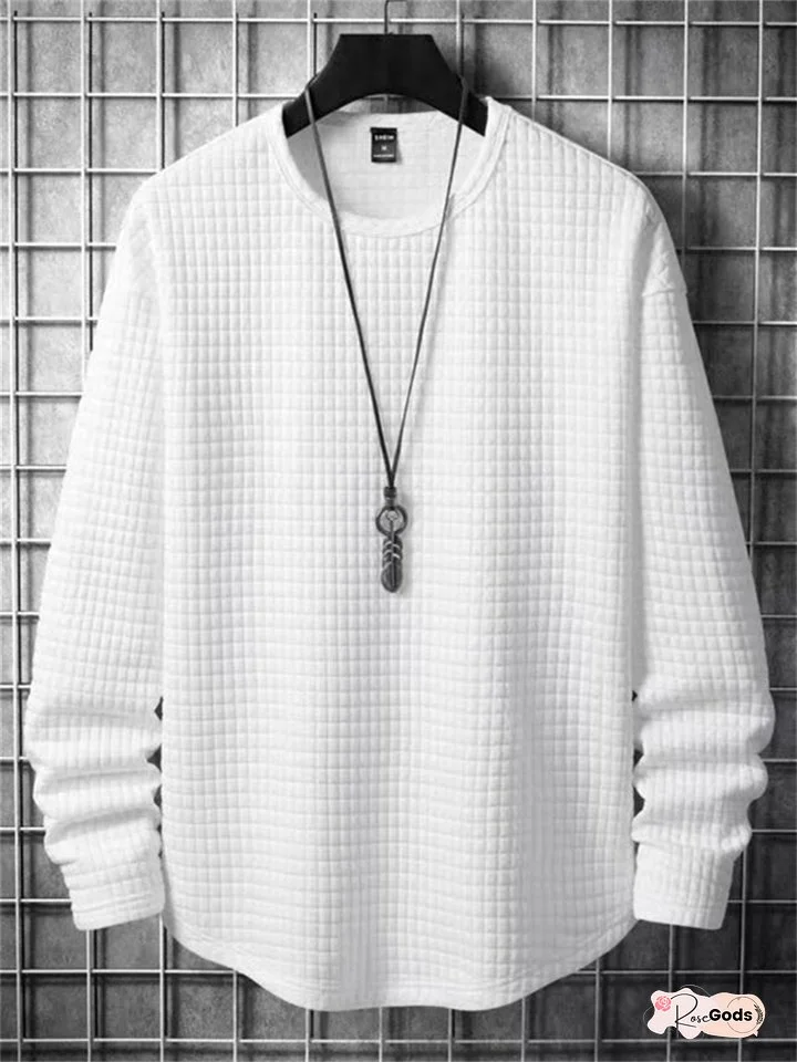 Loose Bottoming Tops with The New Fall Waffle Solid Color Round Neck Long-sleeved Sweater Casual Sports Tops