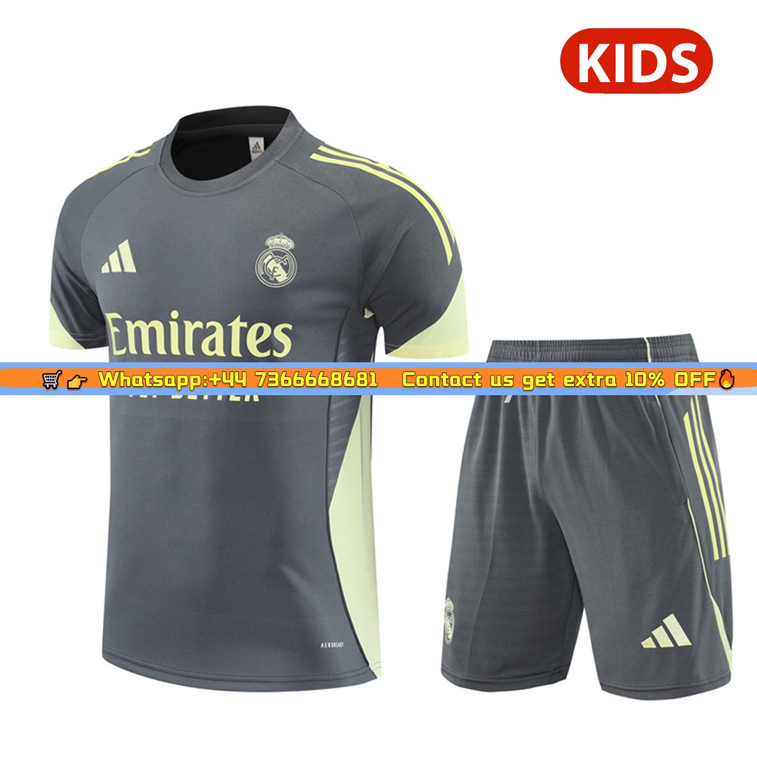Real Madrid 25-26 Kids Short-Sleeve Training Set - Deep Grey Top and Shorts