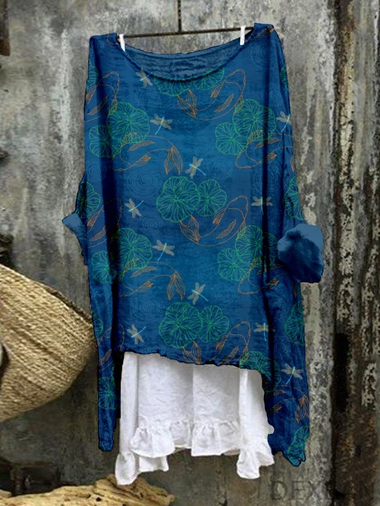Washi Silk Koi Pond Art Linen Blend Flowy Tunic