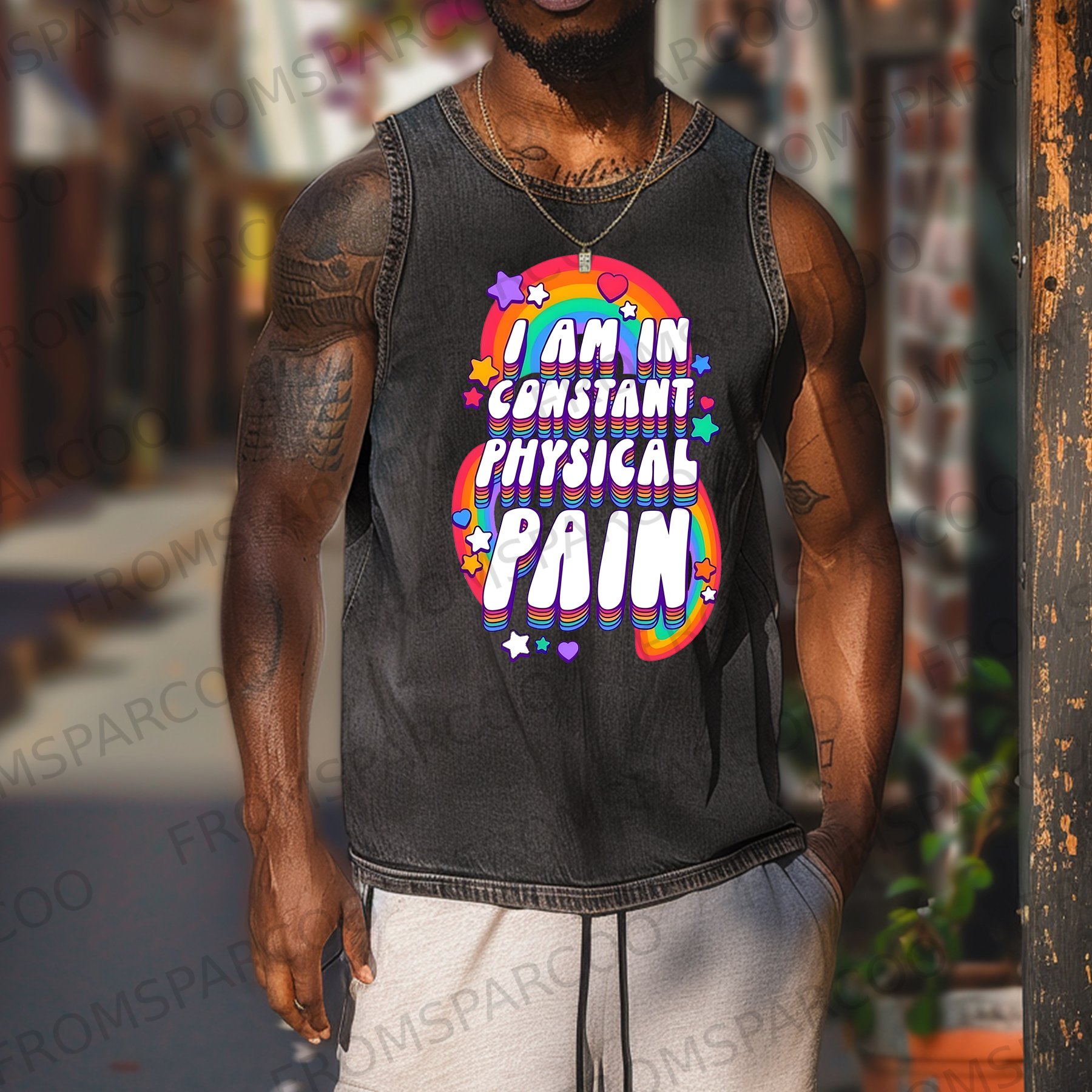Physical Pain Unisex Vintage Batik Printed Sports Tank Top