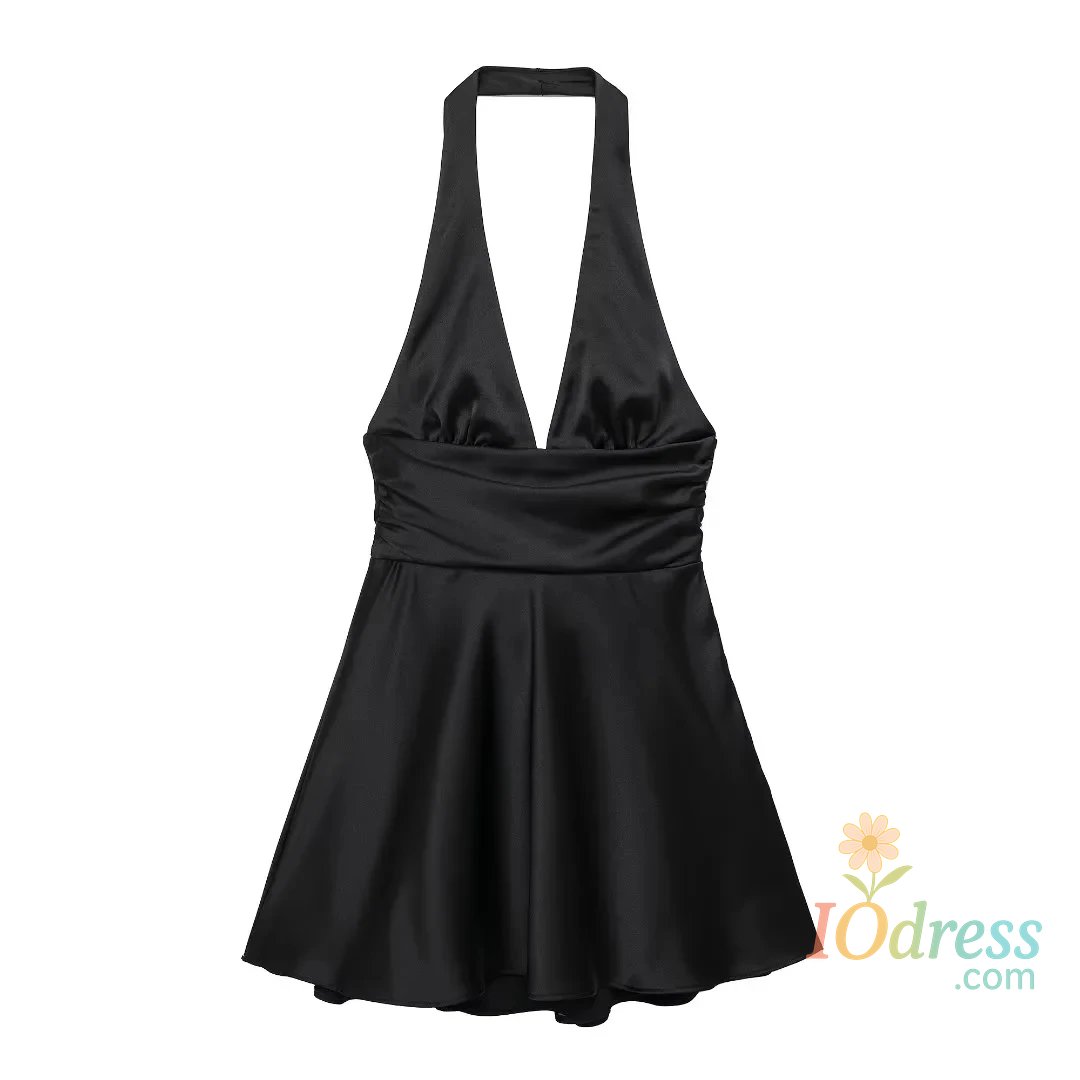 IO Dress Halter Women's Satin Dress Off Shoulder Red Pink Mini Dress Woman Bow Backless White Short Dresses Sexy Black Party Dresses