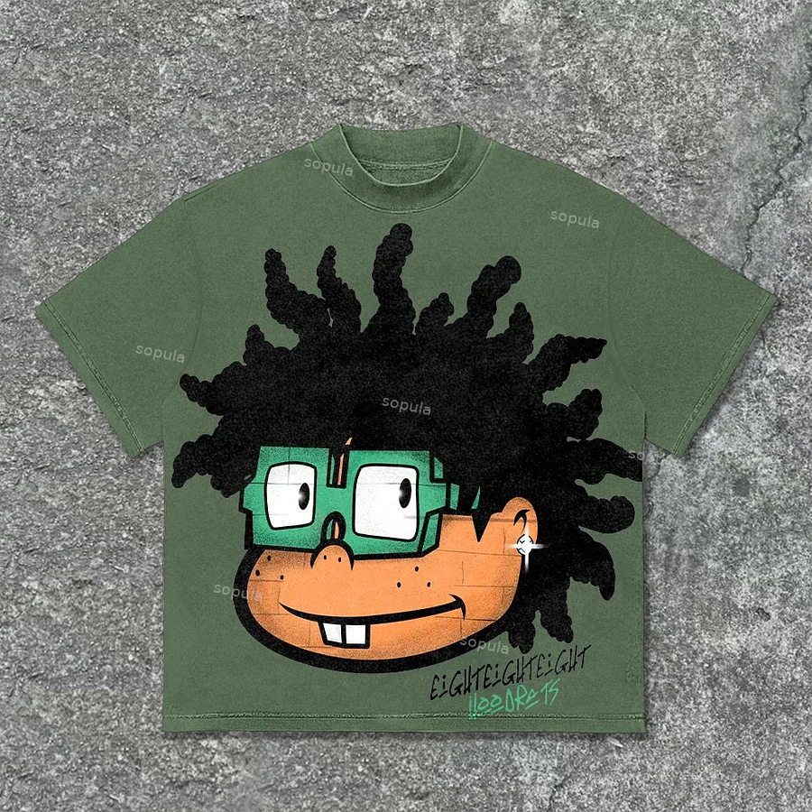 Vintage Cartoon Avatar Print Graphic Cotton T-Shirt