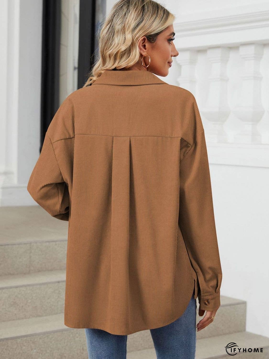 Button Up Dropped Shoulder Long Sleeve Outerwear | IFYHOME