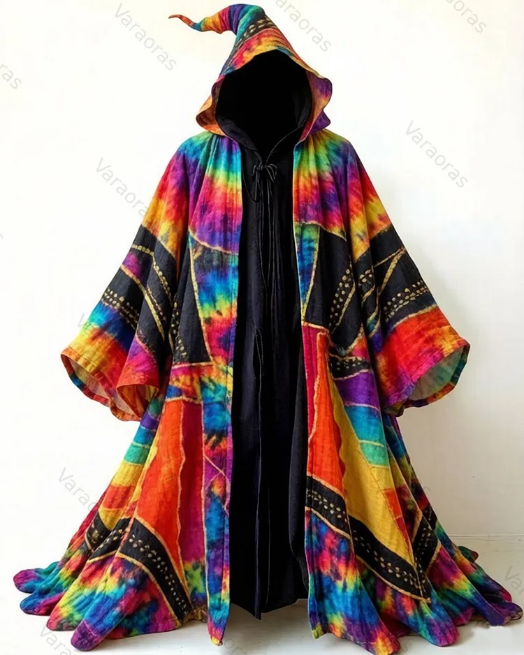Men's Fashion Rainbow-Colored Linen Hooded Cape 2171