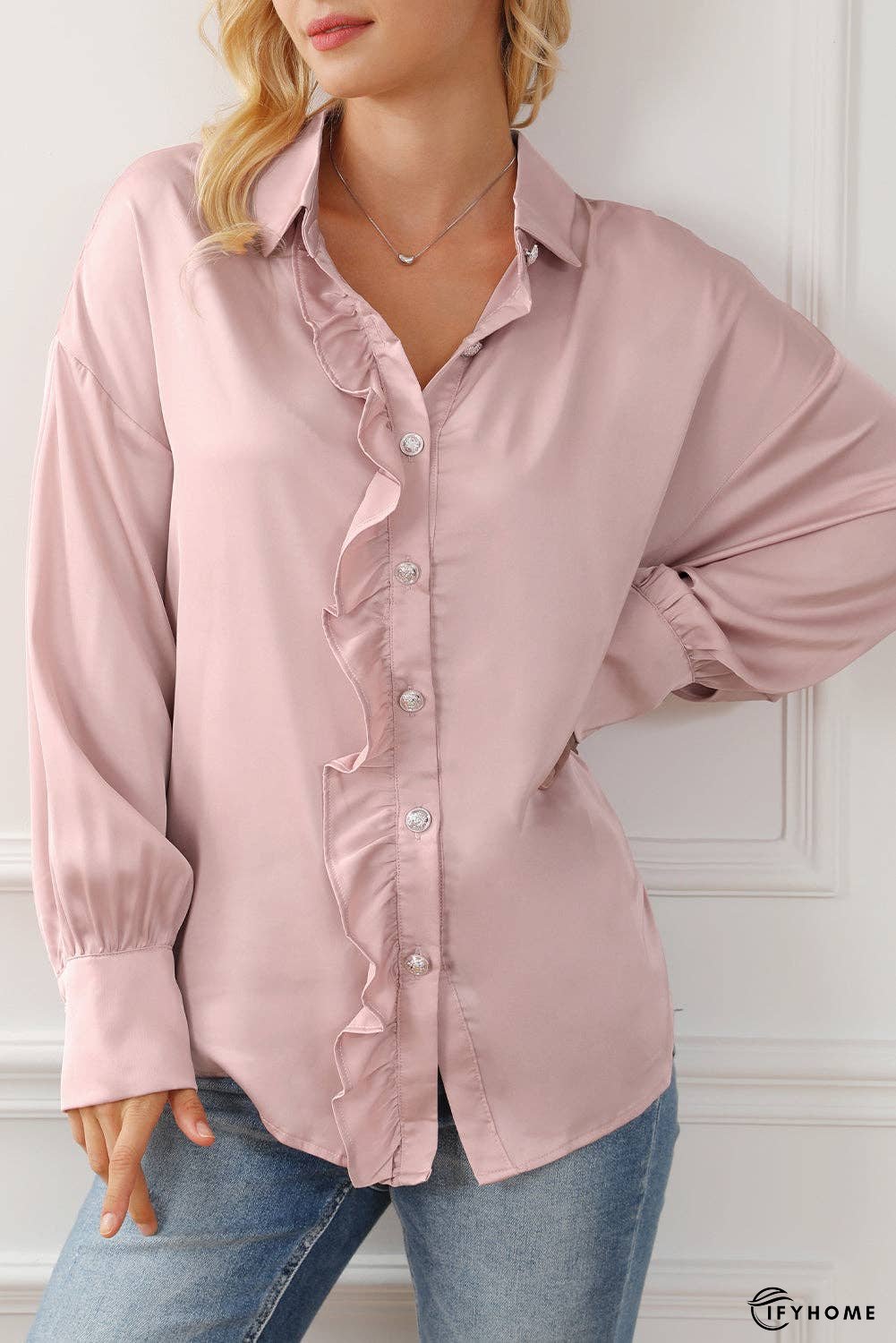 Ruffled Button Up Long Sleeve Shirt | IFYHOME