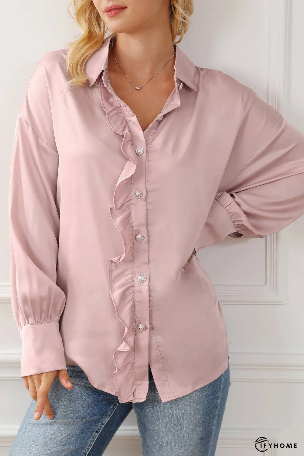 Ruffled Button Up Long Sleeve Shirt | IFYHOME