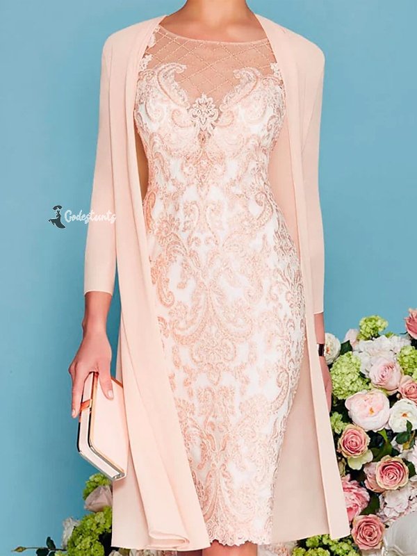Knee-length Chiffon Lace Bodysuit Two-piece Suit