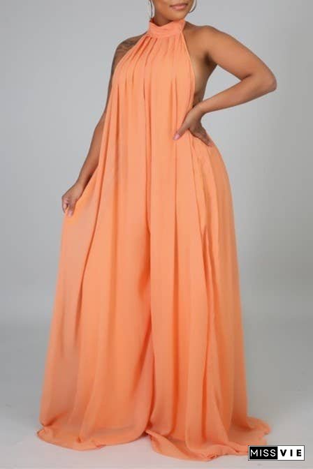 SS/24 chiffon halter backless pleated wide leg jumpsuit
