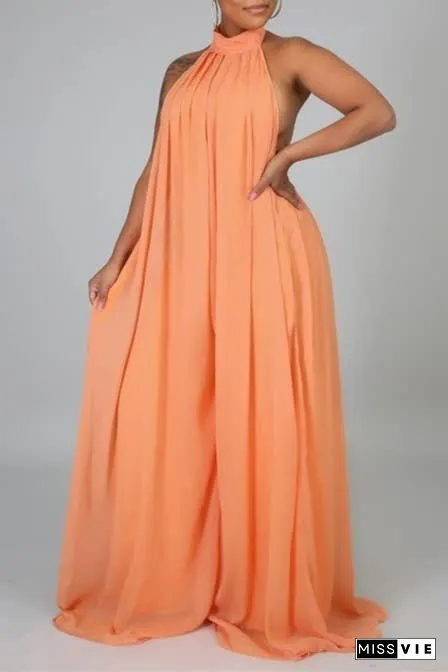SS/24 chiffon halter backless pleated wide leg jumpsuit