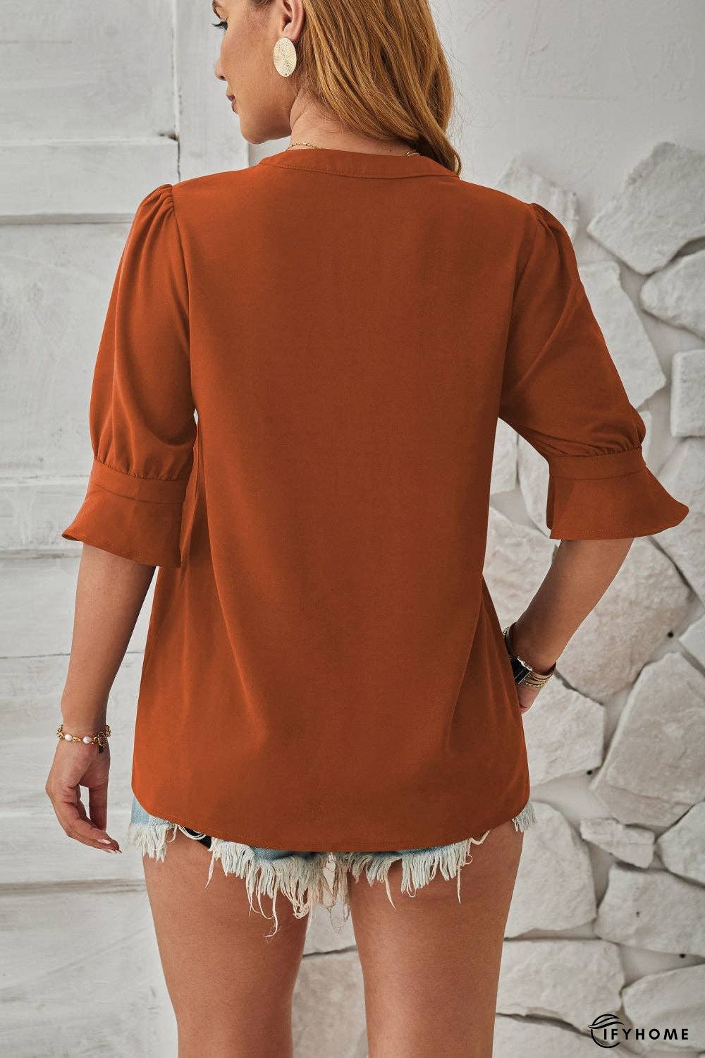 Notched Half Sleeve Blouse | IFYHOME