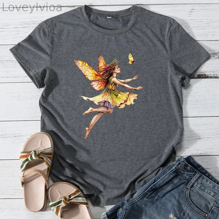 Butterfly Elf Round Neck T-shirt-0025930