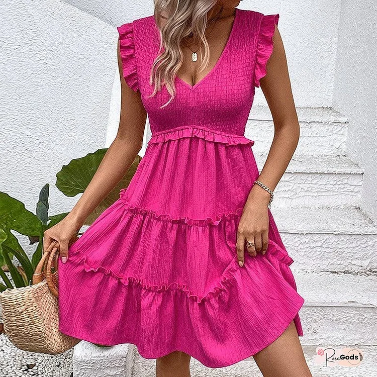 Sleeveless Casual Solid Color Mini Dress