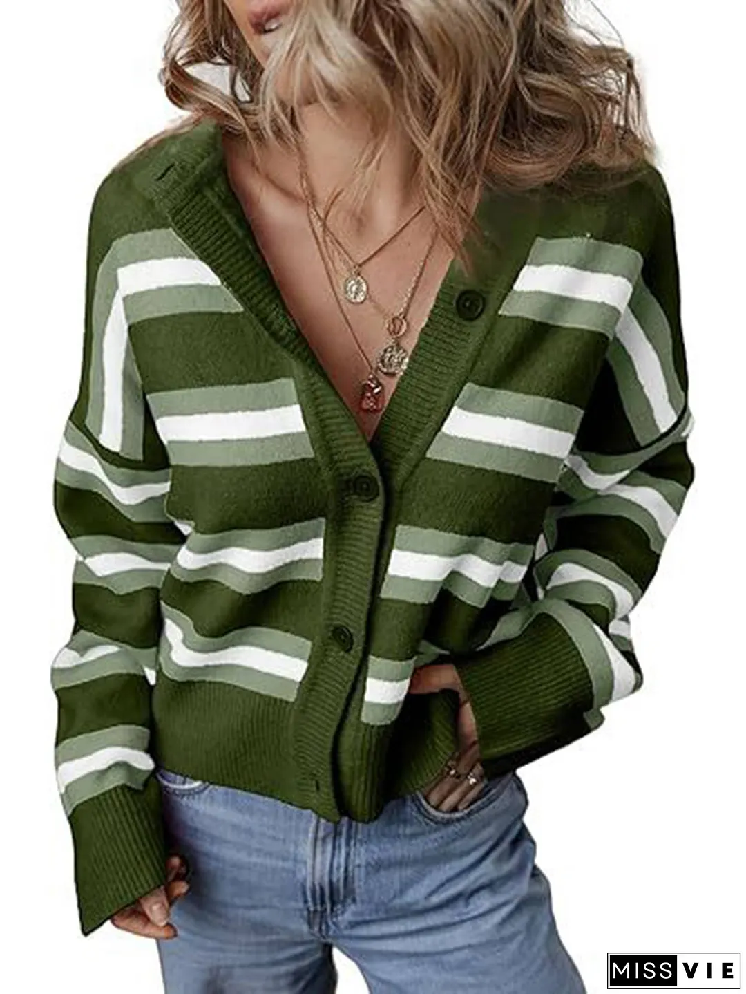 Striped Color Blocked Knitted Cardigan