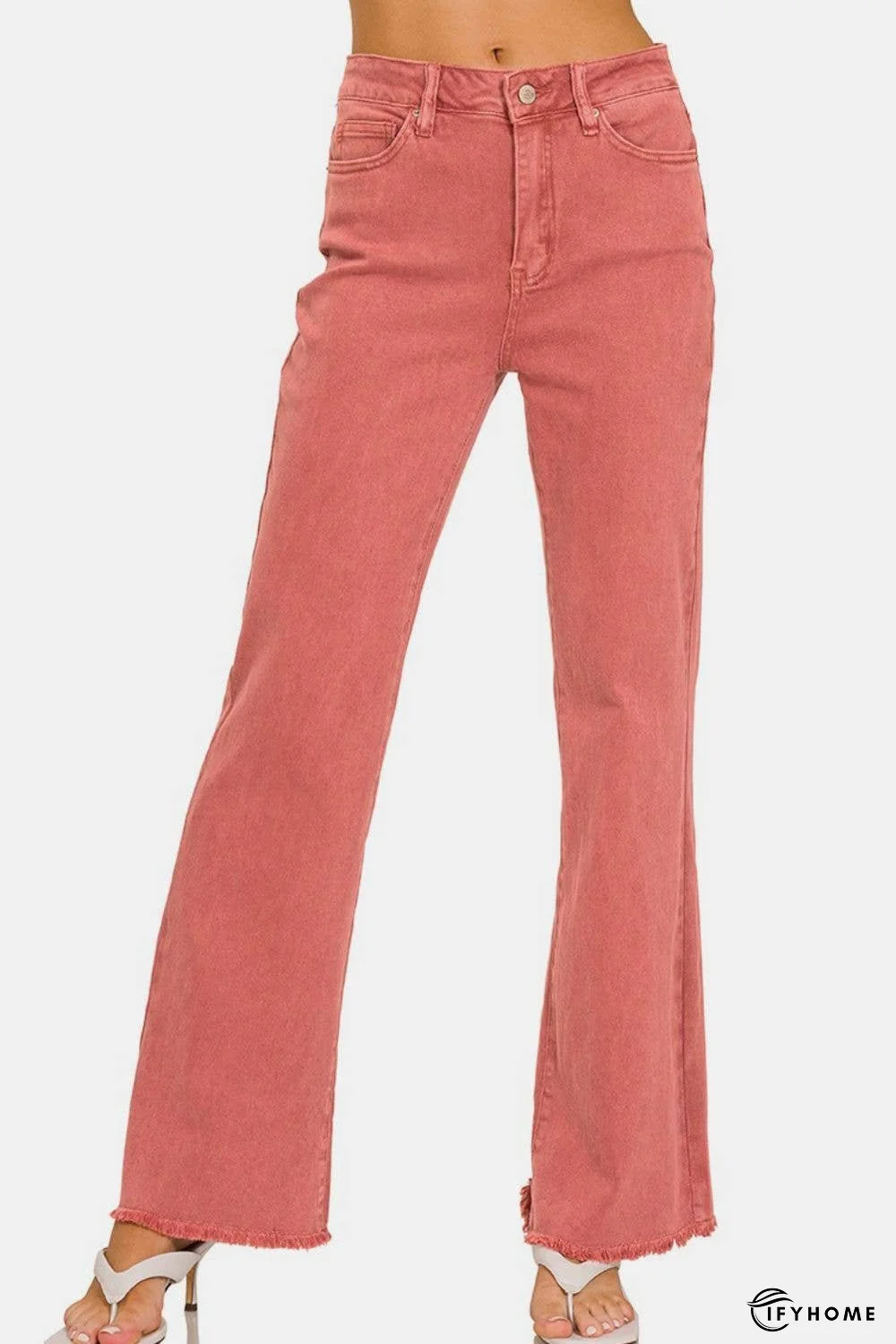 Zenana Acid Washed Frayed Hem Bootcut Jeans | IFYHOME