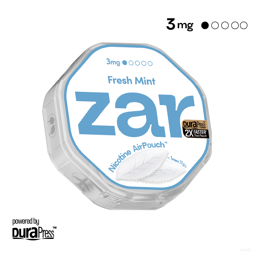 US Buy zar Oral Nicotine AirPouch Fresh Mint  Flavor Mint Flavour 3mg nicotine strengths 20 pcs per can Price USD 4.9 10% discount sitewide World 1st Nicotine AirPouch zar pouches nicotine strip snus nicotine pouch dosh pouch