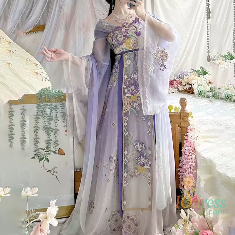 IO Dress Hanfu Dress Women Chinese Embroidered Gradient Purple Hanfu Halloween Carnival Cosplay Costume 2025 Summer Vintage Hanfu Dress