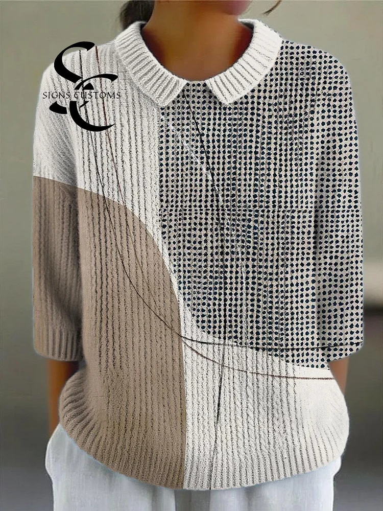 Women's Geometric Pattern Art Print Casual Pullover Sweater