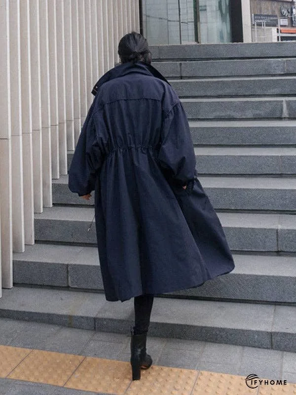 Solid Color Loose Elastic Waist Long Outwear | IFYHOME