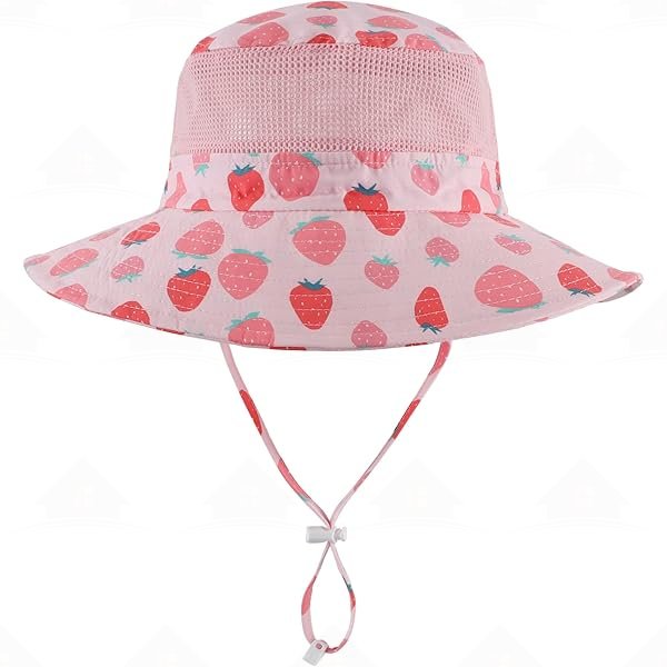 Home Prefer UPF50+ Wide Brim Sun Hat Boys Girls Sun Protection Hat Zoo Beach Swim Safari Bucket Hat for Baby Toddler Kid  Strawberry