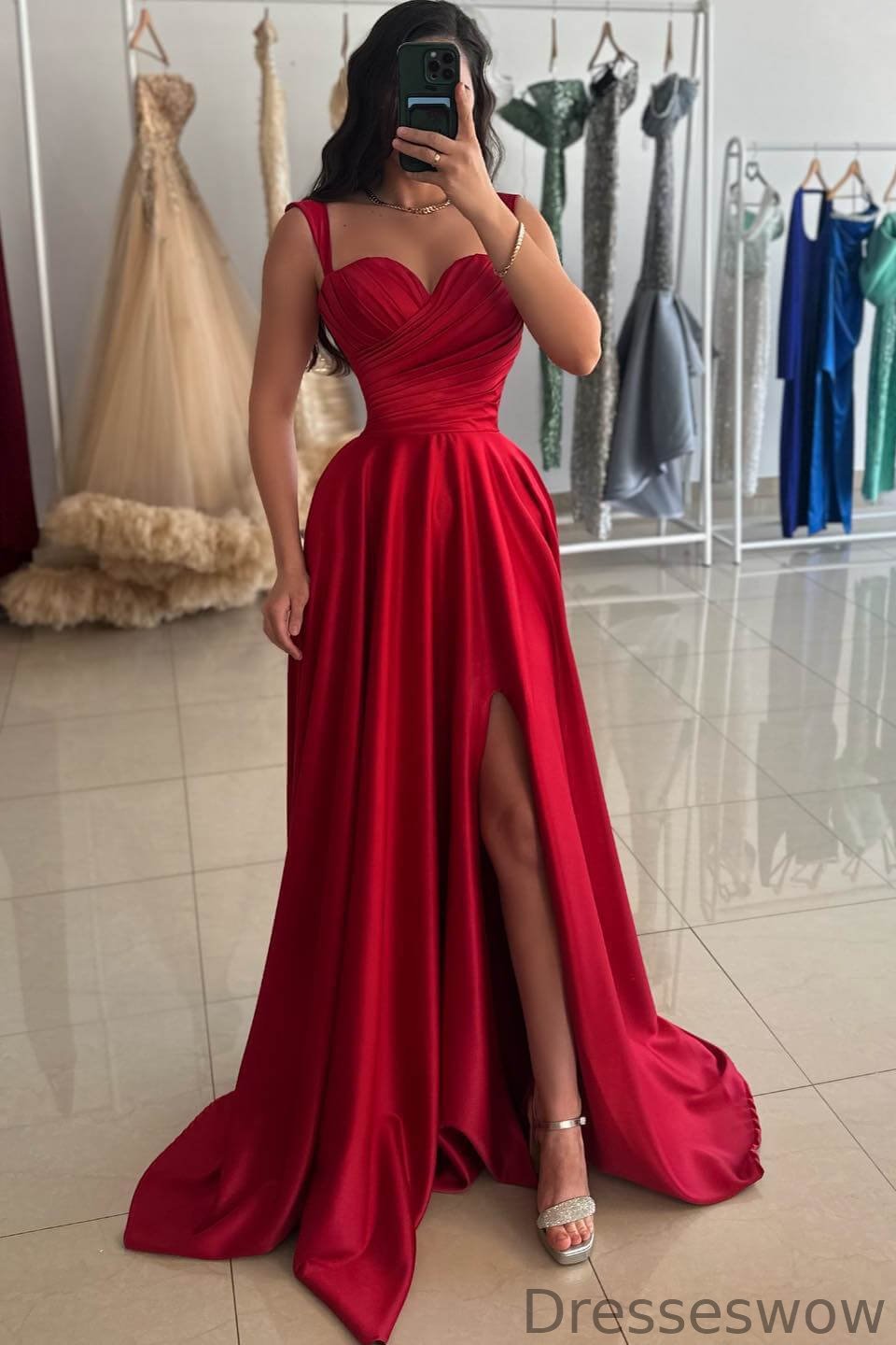 Dresseswow Red Sweetheart Sleeveless Mermaid Formal Dresses With Split Online