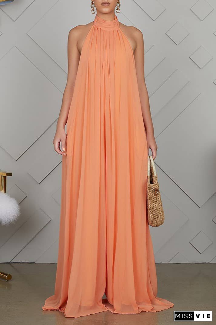 SS/24 chiffon halter backless pleated wide leg jumpsuit