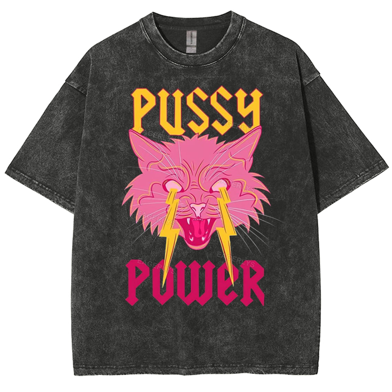 Eagerlys Pussy Power Unisex Vintage Solid Wash Denim T-Shirts[�Buy 4 get 5th 50%OFF] Eagerlys