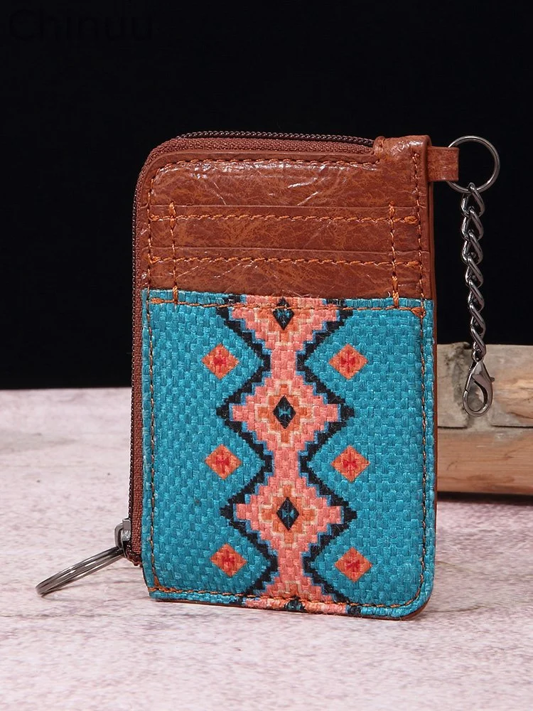 Retro Western Style Bohemian Printed Leather Wallet