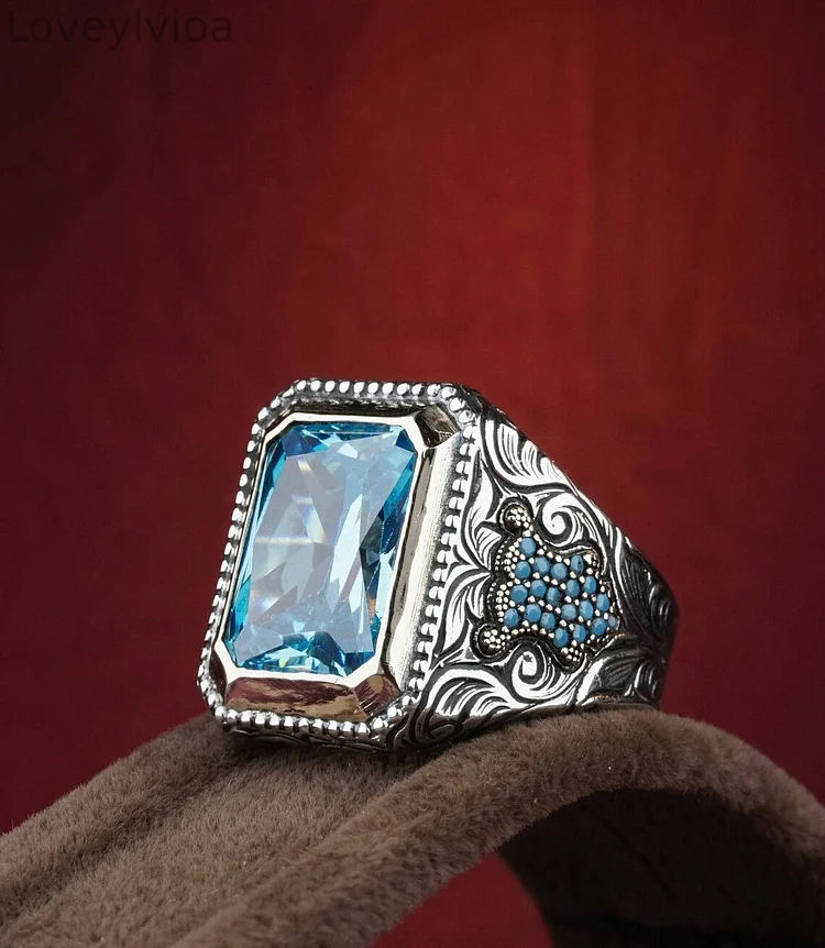 🎁Square Sky Sapphire Floral Ring