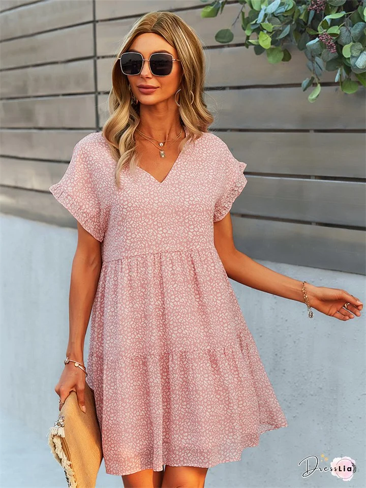 Printed Flutter A-line Dress Loose Chiffon Dress