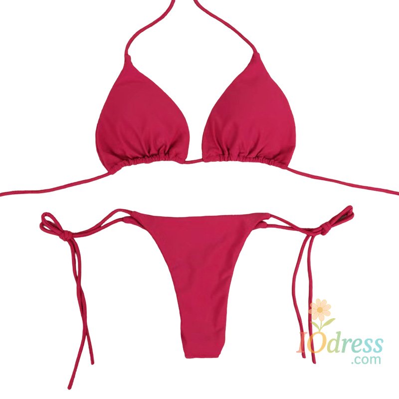 IO Dress Solid Color Tie-Side G-String Bikini Set Breathtaking Bathing Suit with Feminine Bandage Design Sexy Brazilian Bikini Beachwear