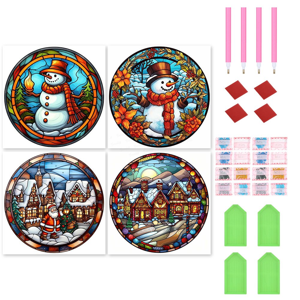 4pcs Diamond Painting Set - snowman and igloo (30*30CM)  ARY