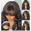Brazilian Body Wave With Bangs Black Women Glueless Machine Made Remy Wigs