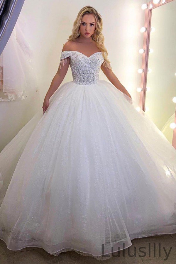 Chic Long Classy Off-the-Shoulder Wedding Dress On Sale - lulusllly