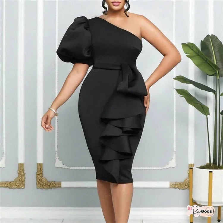 Solid Color Raglan Bubble Sleeve Dresses