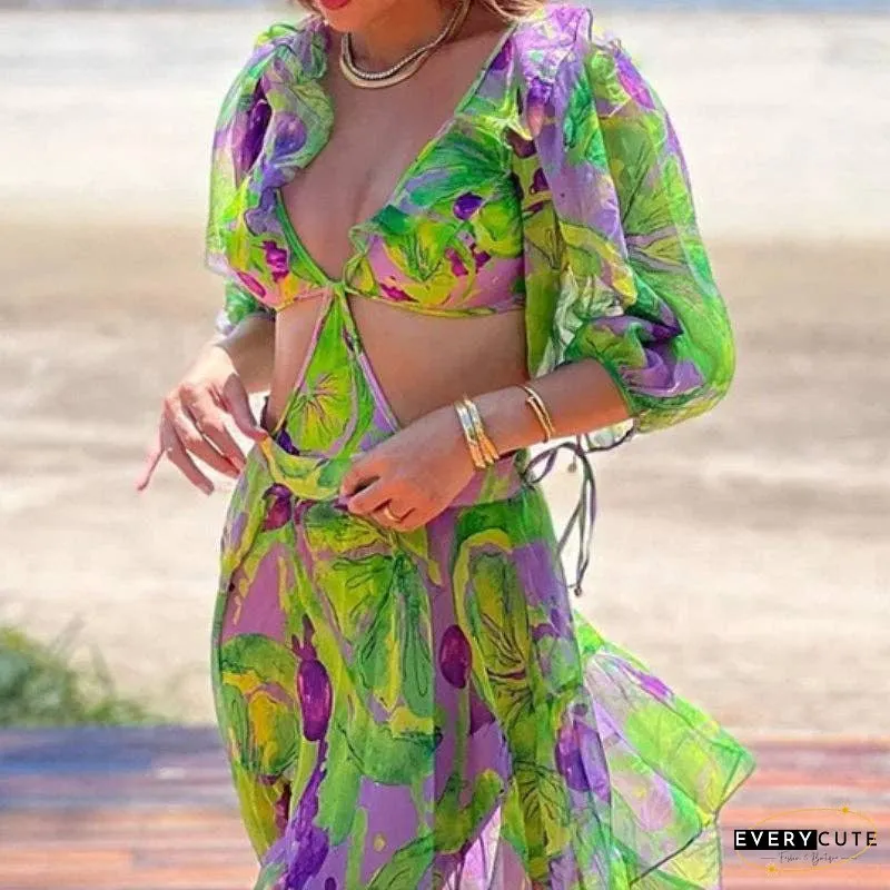 Floral Print One Piece Swimwear with Cover Y154