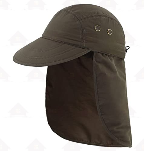 Home Prefer Mens Foldable UV Protection Sun Hat with Removable Neck Flap Outdoor Adventure Sun Cap for Fishing Hiking Safari
