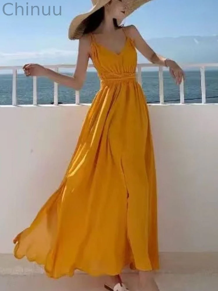 Yellow Backless Long Skirt