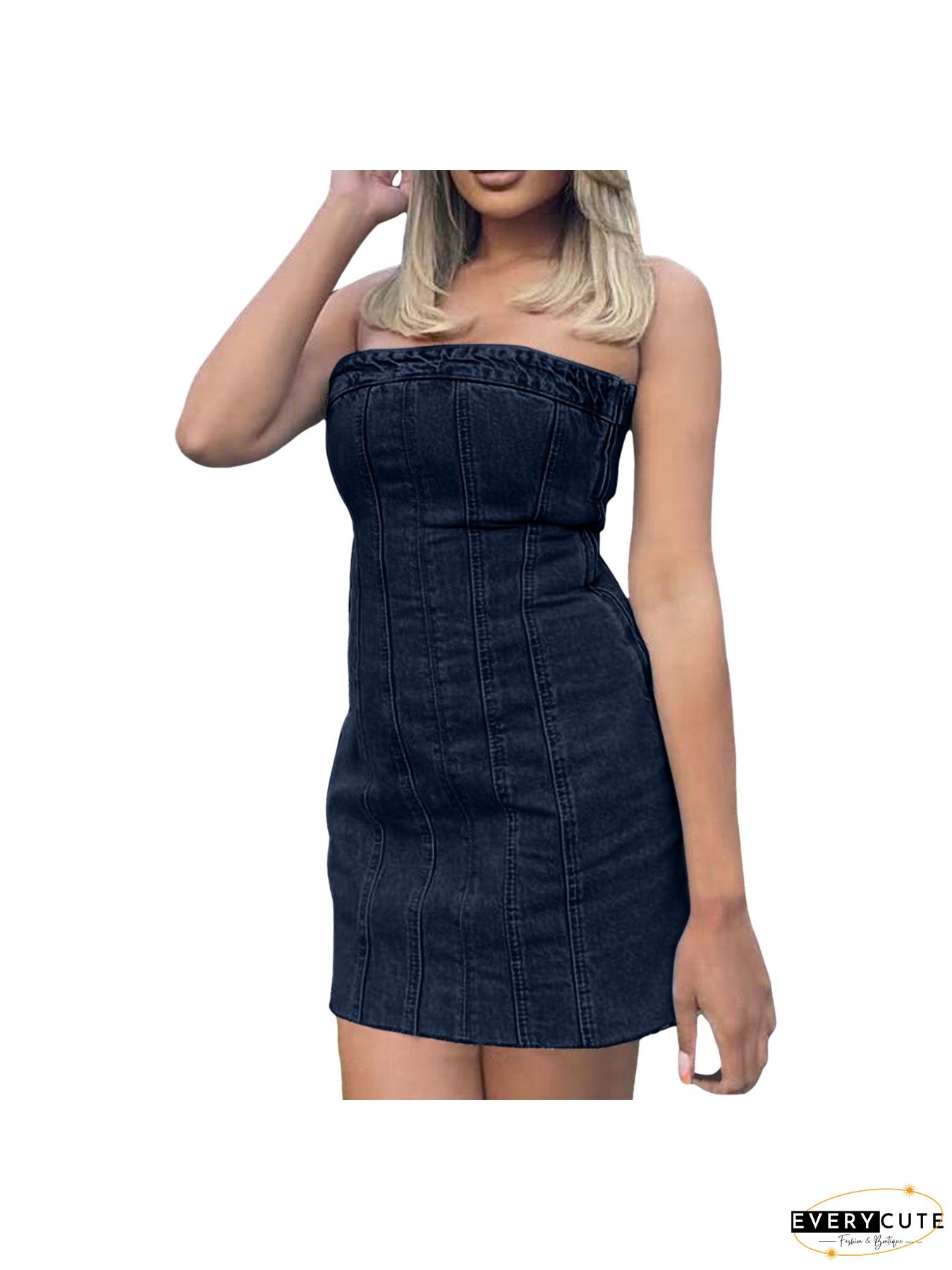 Womens sexy denim mini dress backless button-front jeans with belted waist short a-line
