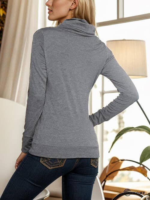 Buttoned Mock Neck Long Sleeve Blouse | IFYHOME