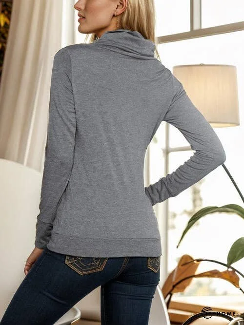 Buttoned Mock Neck Long Sleeve Blouse | IFYHOME